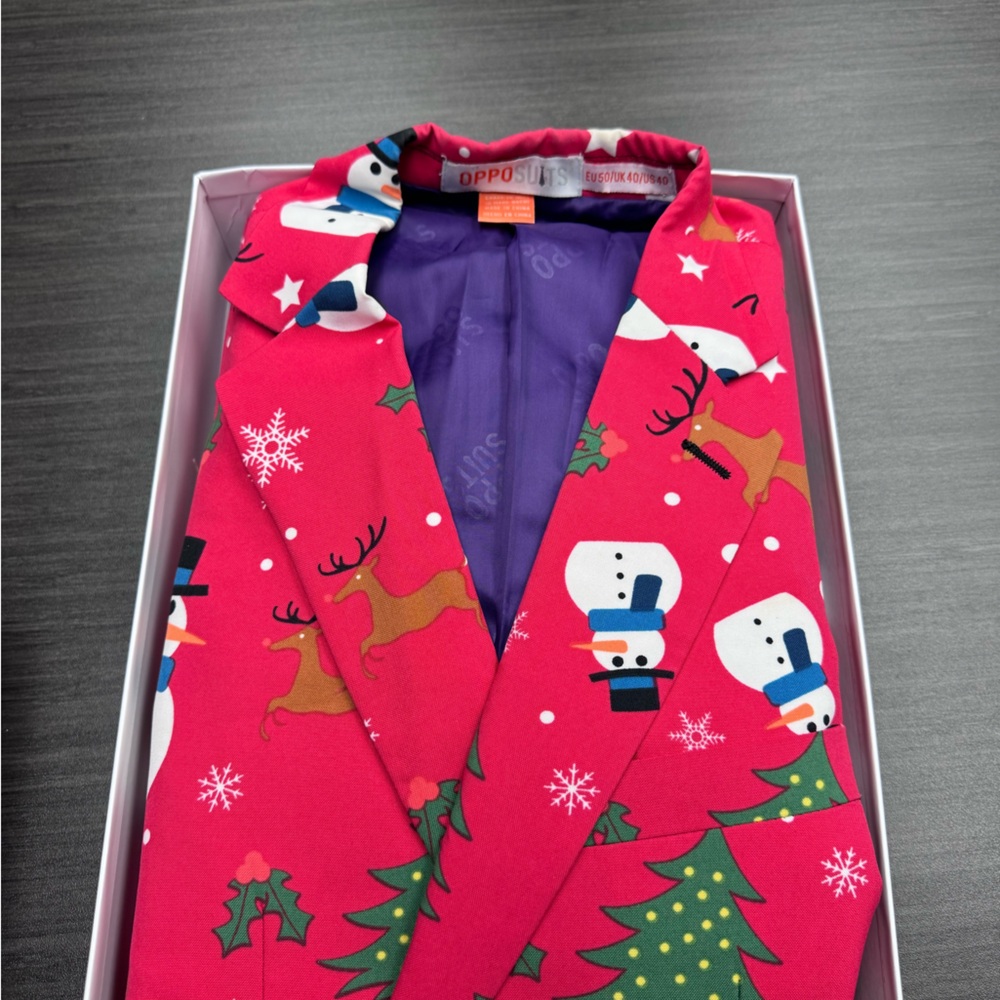 Opposuits Christmas suit.  Pants, Jacket and matching tie